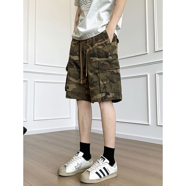 Antaeus-Drawstring Waist Camouflage Cargo Shorts