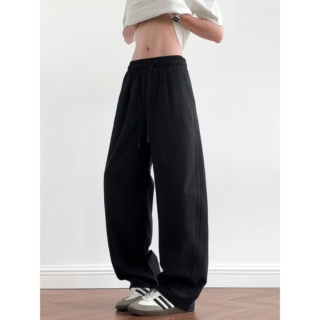Antaeus-Drawstring Waist Plain Barrel Leg Pants
