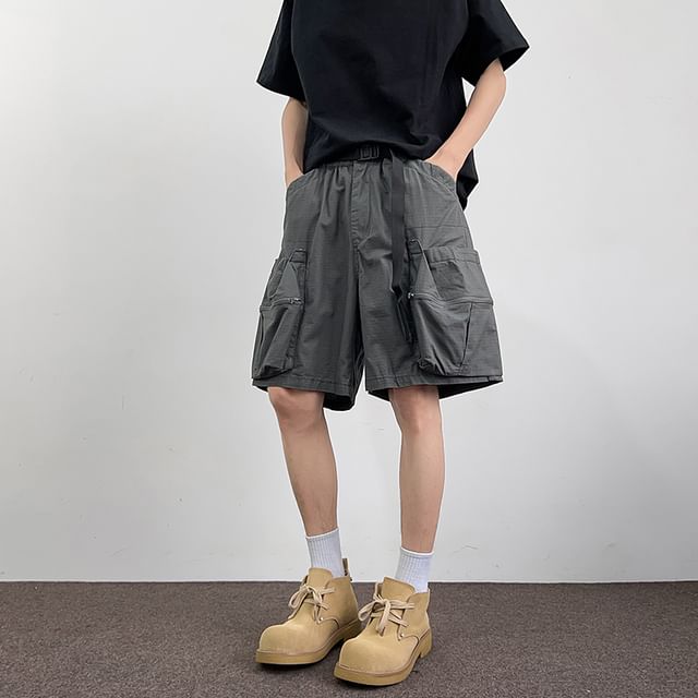 Antaeus-Elastic Waist Plain Cargo Shorts