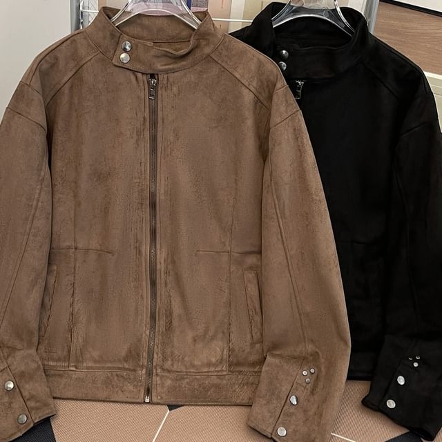 Antaeus-Faux Suede Zip-Up Jacket