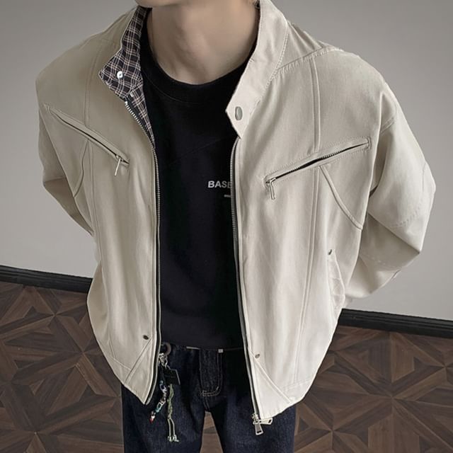Antaeus-High Neck Plain Zip-Up Jacket