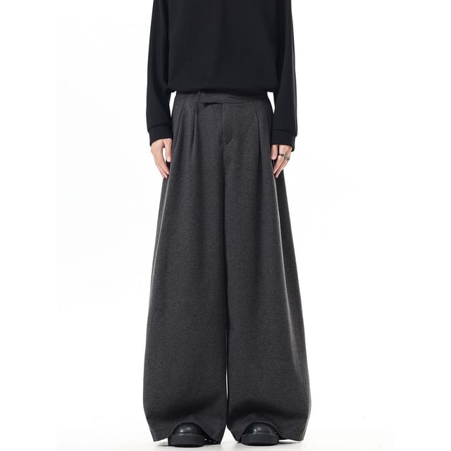 Antaeus-High Waist Plain Wide Leg Pants