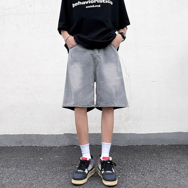 Antaeus-Mid Rise Washed Denim Shorts