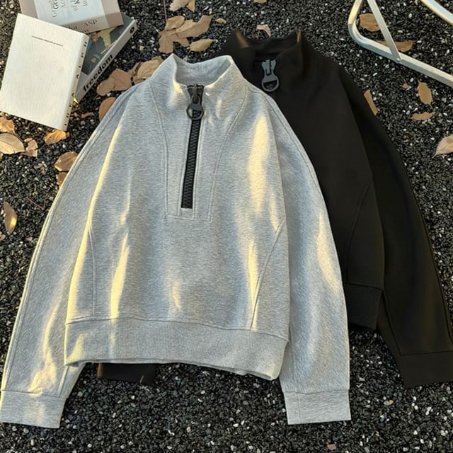 Antaeus-Mock Neck Half Zip Plain Sweatshirt