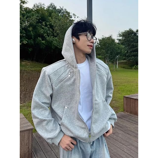 Antaeus-Plain Panel Shoulder Pad Zip Hoodie