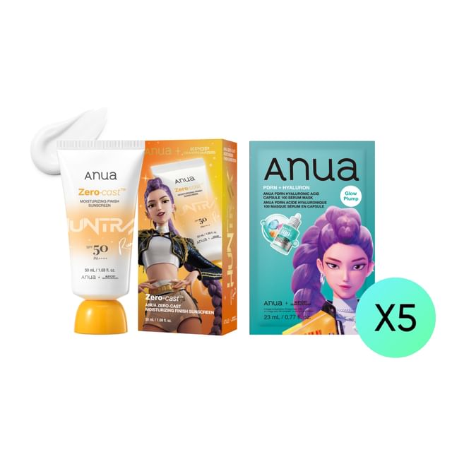 Anua-Bundle Kpop Demon Hunters Zero-Cast Moisturizing Finish Sunscreen Kpop Demon Hunters PDRN Hyaluronic Acid Capsule 100 Serum Mask