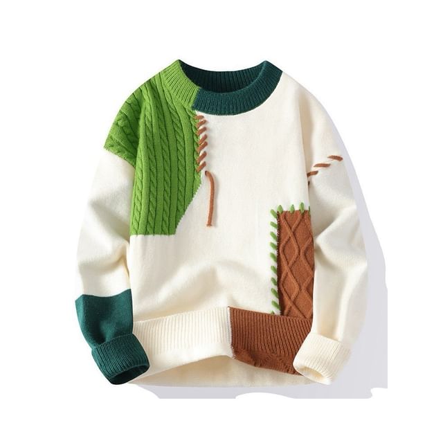 Aozora-Crewneck Color Block Sweater