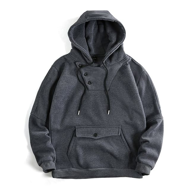 Aozora-Half Buttoned Plain Hoodie