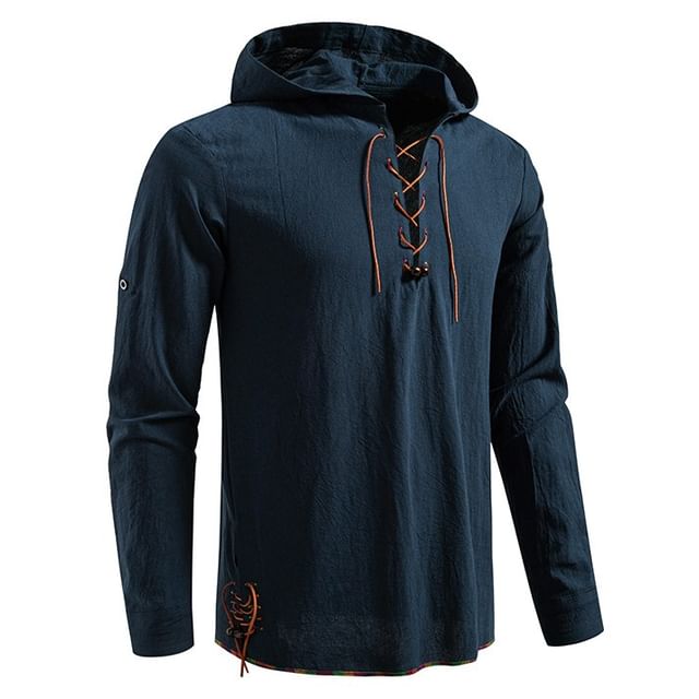 Aozora-Lace-Up Plain Hoodie