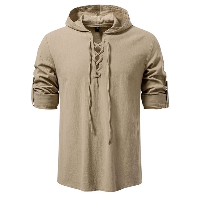 Aozora-Lace-Up Plain Hoodie
