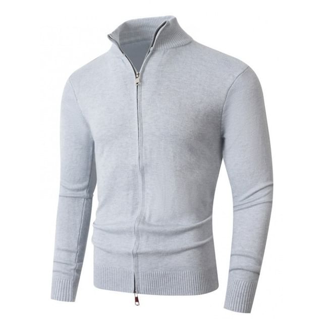 Aozora-Mock Neck Zip-Up Plain Cardigan