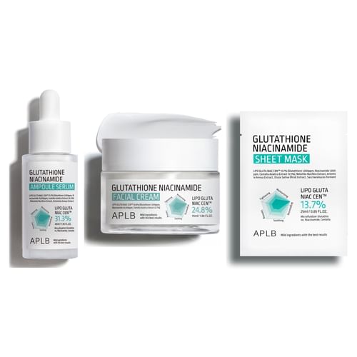 APLB - Bundle: APLB Glutathione Niacinamide Sheet Mask + Glutathione  Niacinamide Facial Cream + Glutathione Niacinamide Ampoule Serum