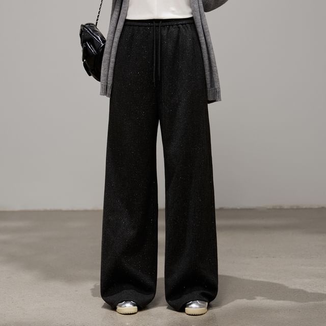 Appelsin-Drawstring Waist Glitter Wide Leg Sweatpants