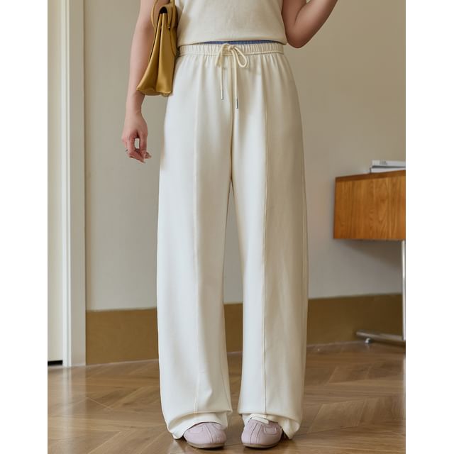 Appelsin-Drawstring Waist Plain Straight Leg Pants