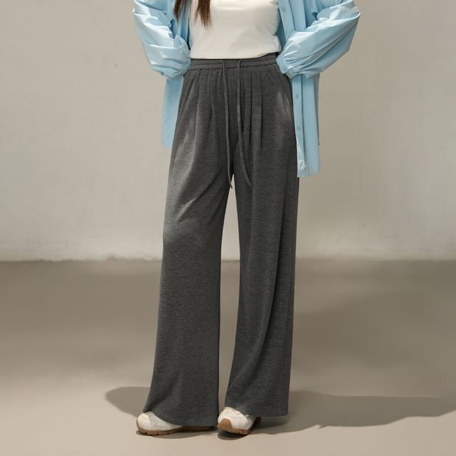 Appelsin-Drawstring Waist Plain Wide Leg Pants