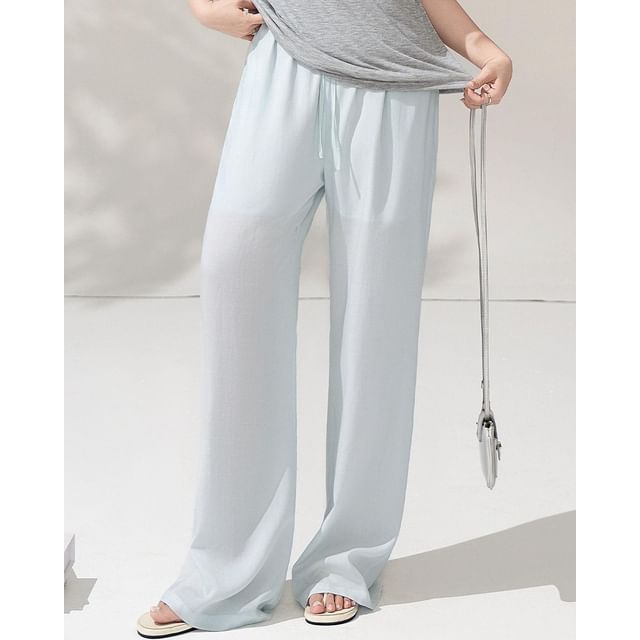 Appelsin-Drawstring Waist Plain Wide Leg Pants