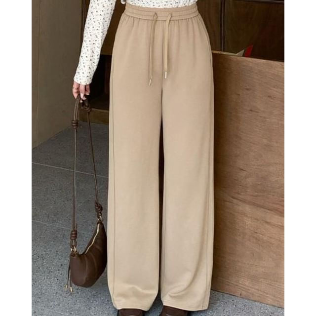 Appelsin-Drawstring Waist Plain Wide Leg Sweatpants