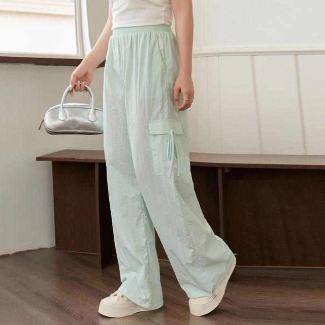 Appelsin-Elastic Waist Plain Wide Leg Cargo Pants