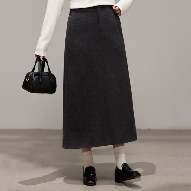 Appelsin-High Rise Plain Midi A-Line Skirt