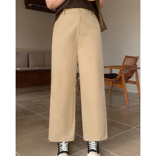 Appelsin-High Waist Plain Cropped Wide Leg Pants