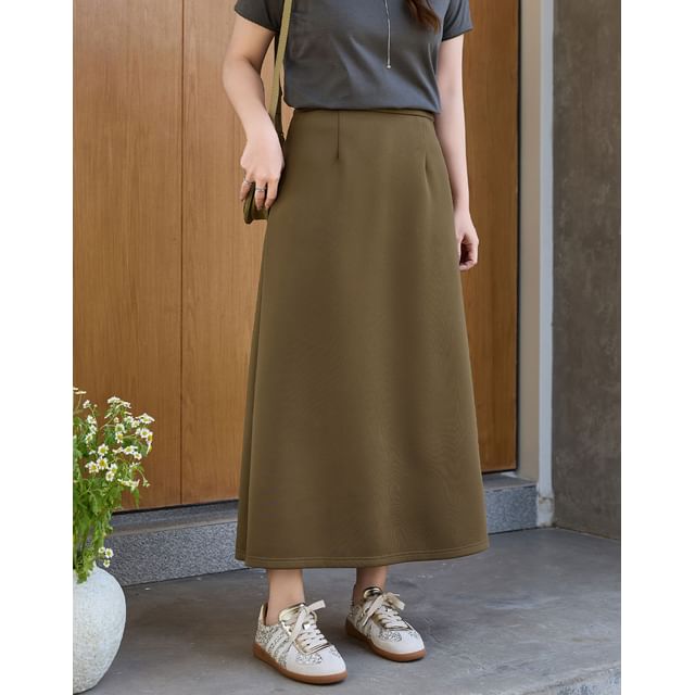 Appelsin-High Waist Plain Maxi A-Line Skirt