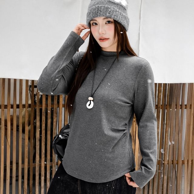 Appelsin-Long-Sleeve Mock Neck Glitter Ruched Tee