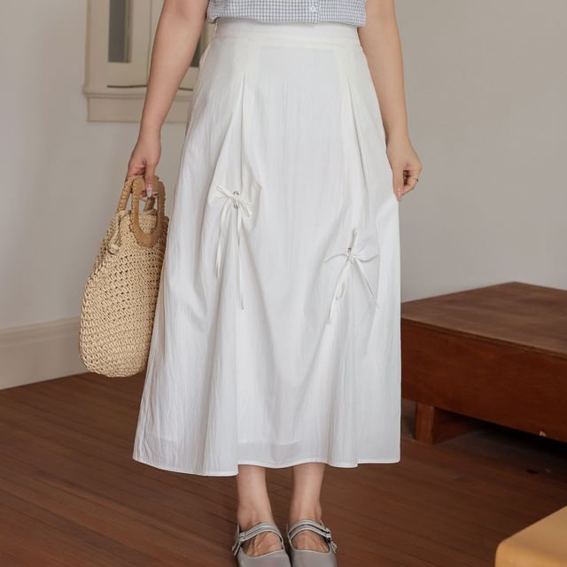 Appelsin-Mid Waist Plain Maxi A-Line Skirt
