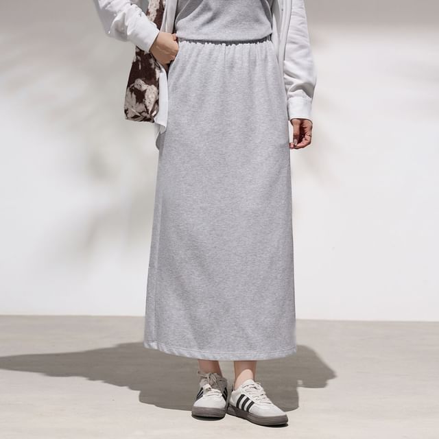Appelsin-Mid Waist Plain Maxi Fitted Skirt
