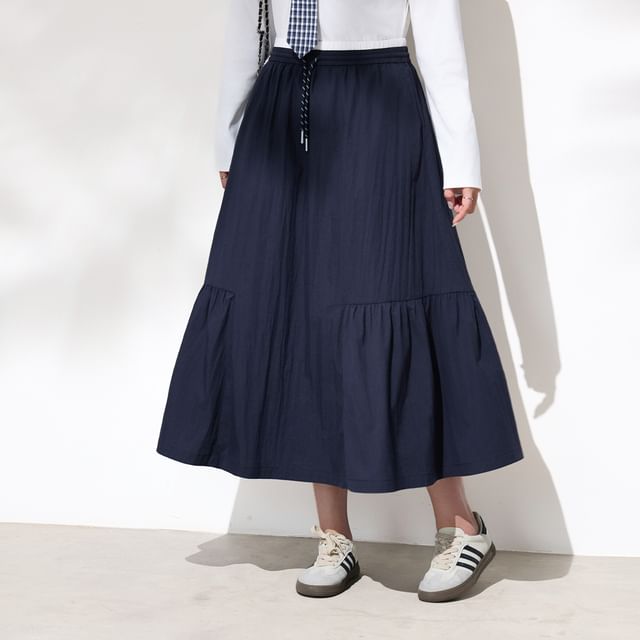 Appelsin-Mid Waist Plain Midi A-Line Skirt