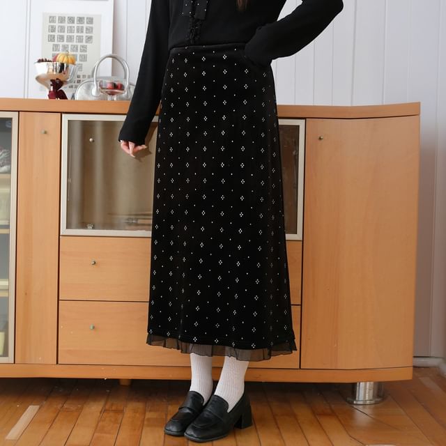 Appelsin-Plus Size High Rise Velvet Midi A-Line Skirt
