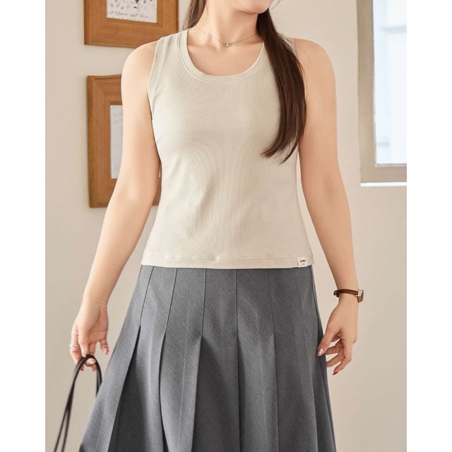 Appelsin-Plus Size Round Neck Plain Ribbed Tank Top