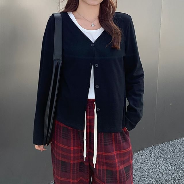 Appelsin-V-Neck Plain Cardigan