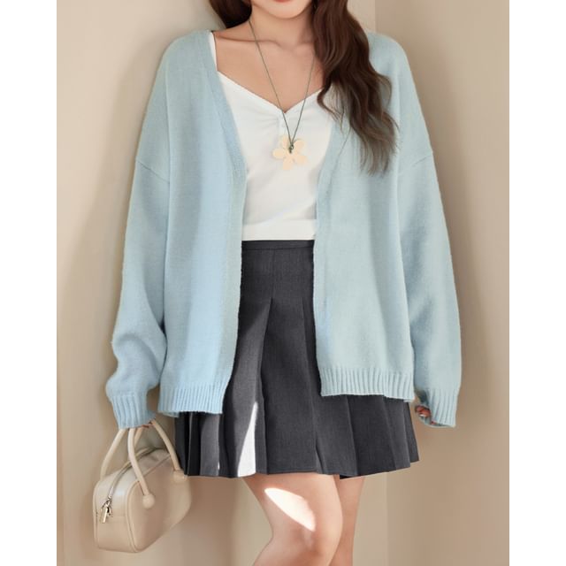 Appelsin-V-Neck Plain Open Front Cardigan