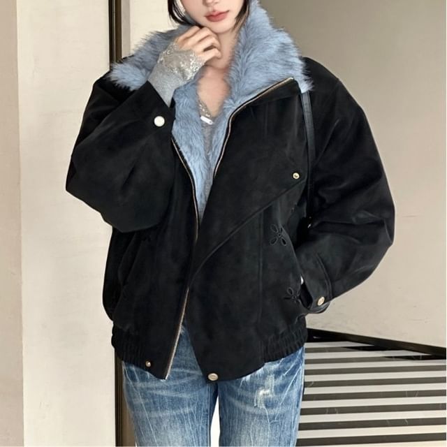 Arabesquito-Faux Fur Zip-Up Jacket