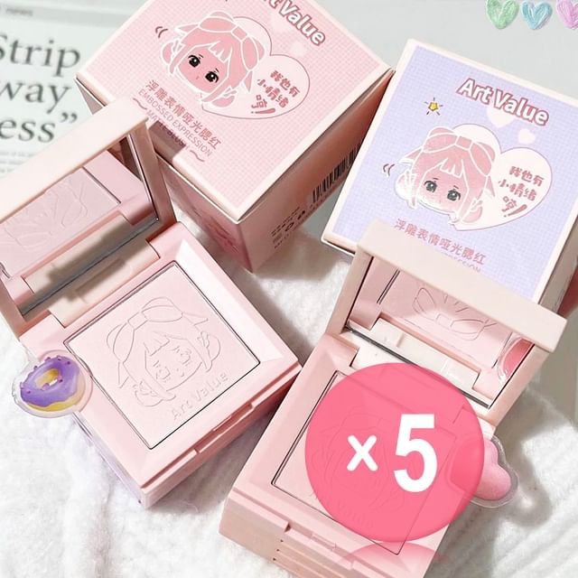Art Value-4 Colours Cartoon Embossed Matte Blush Palette 5pcs Bundle Set