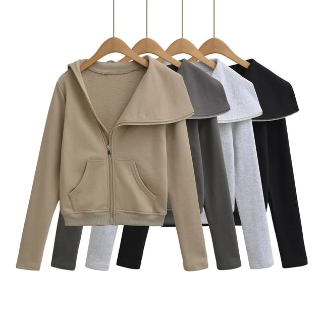 Asiris-Asymmetrical Collar Plain Zip Jacket