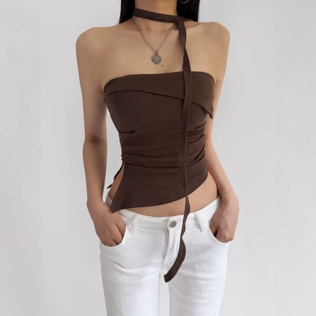 Asiris-Asymmetrical Plain Crop Tube Top