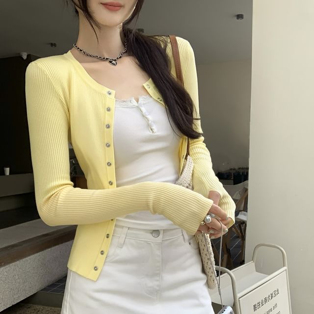 Asiris-Button-Up Plain Cardigan