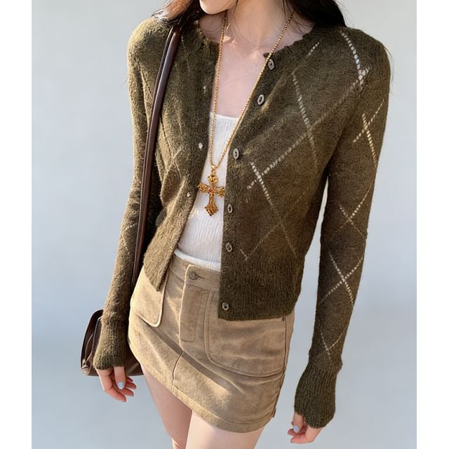 Asiris-Button-Up Plain Crop Cardigan