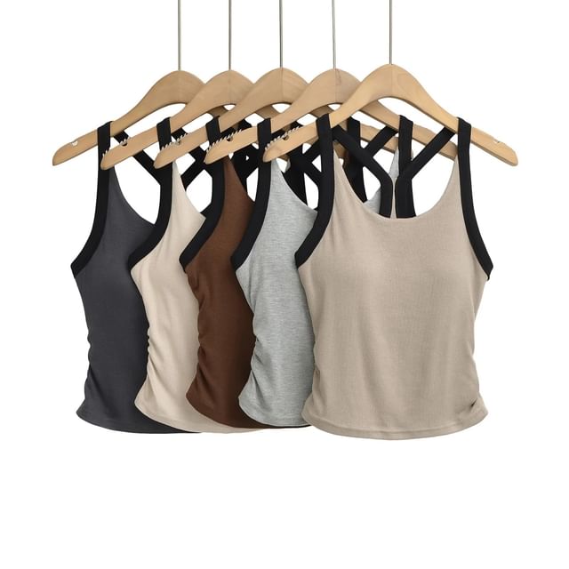 Asiris-Contrast Trim Ribbed Camisole Top