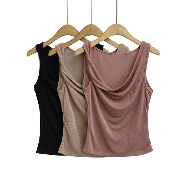 Asiris-Cowl Neck Plain Tank Top