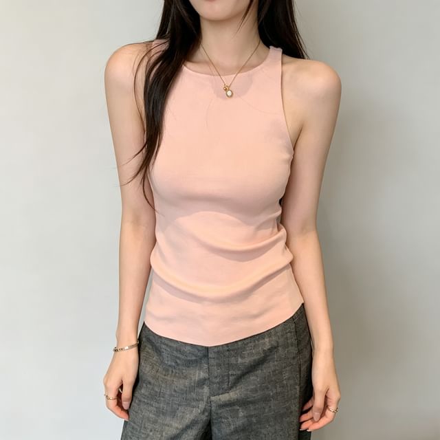 Asiris-Crew Neck Plain Slim Fit Tank Top