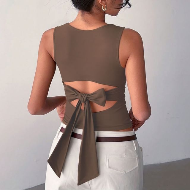 Asiris-Crewneck Plain Crop Tank Top