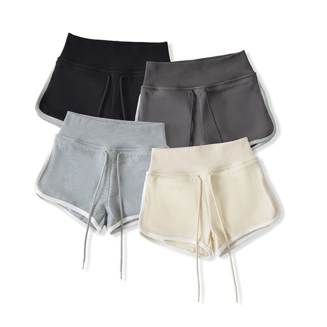Asiris-Drawstring Waist Contrast Trim Hot Pants
