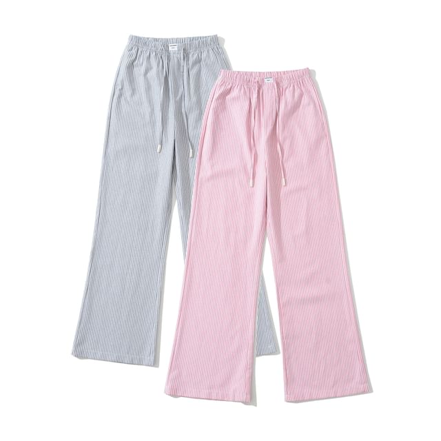 Asiris-Drawstring Waist Pinstriped Wide Leg Pants