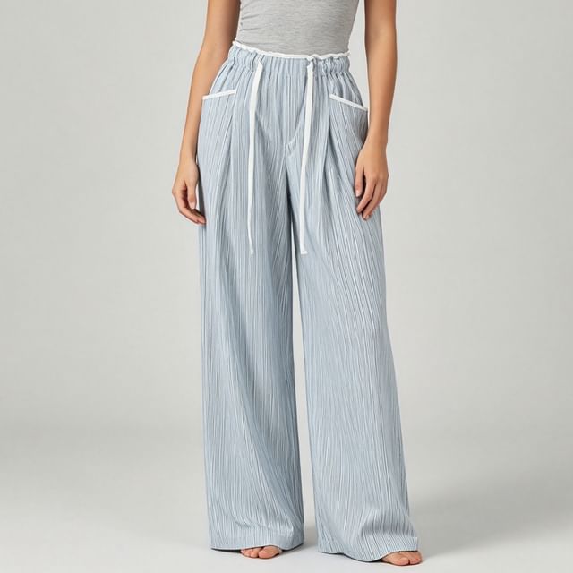 Asiris-Drawstring Waist Pinstriped Wide Leg Pants