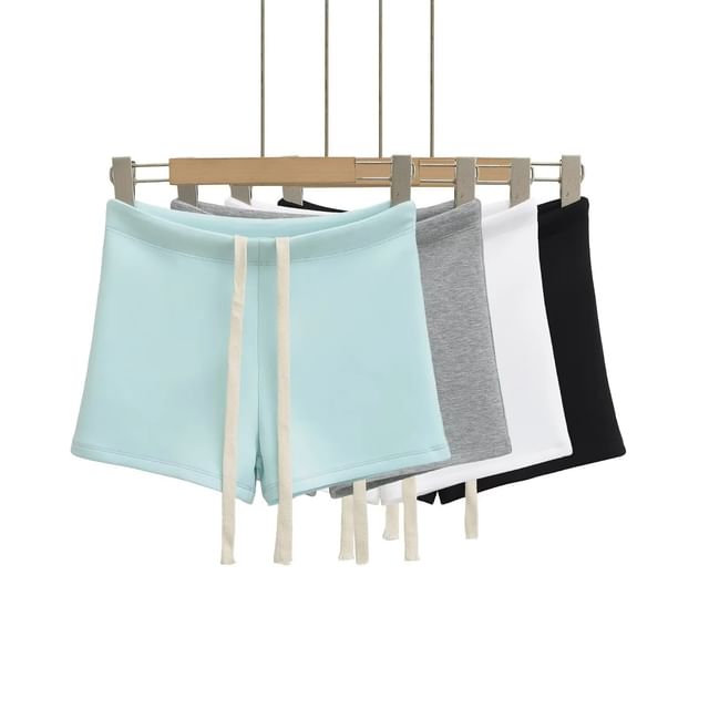 Asiris-Drawstring Waist Plain Hot Pants