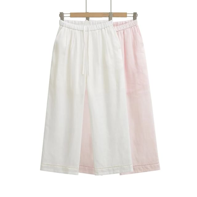 Asiris-Drawstring Waist Plain Wide Leg Pants Various Designs