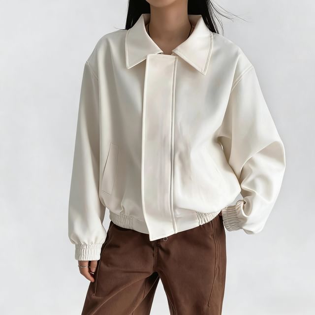 Asiris-Drop-Shoulder Plain Zip Jacket