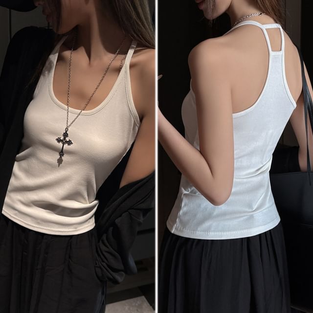 Asiris-Halter Neck Plain Camisole Top